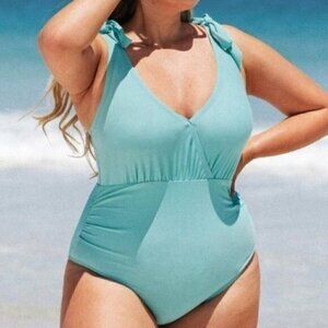 NEW Blue Plus Size One Piece Size 0X Bathing Suit Swimsuit